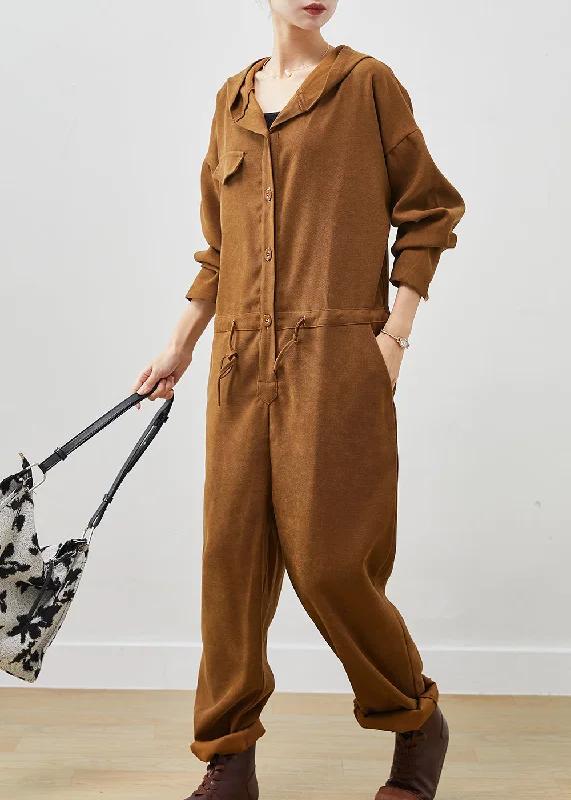 Unique Khaki Oversized Drawstring Cotton Overalls Jumpsuit Spring