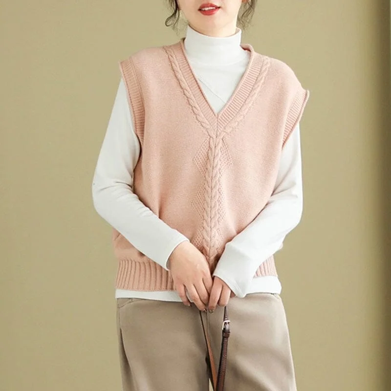 Women Spring Casual V-neck Knitted Waistcoat