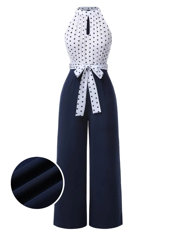 Blue 1940s Halter Polka Dot Jumpsuit