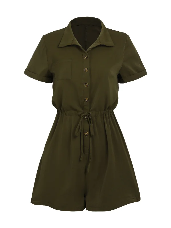 Army Green 1950s Solid Lace-up Romper