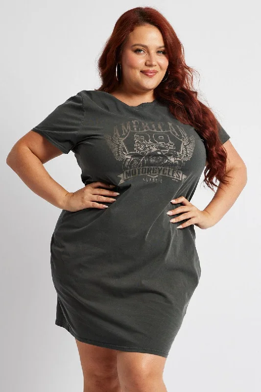 Grey Dress Short Sleeve Crew Neck