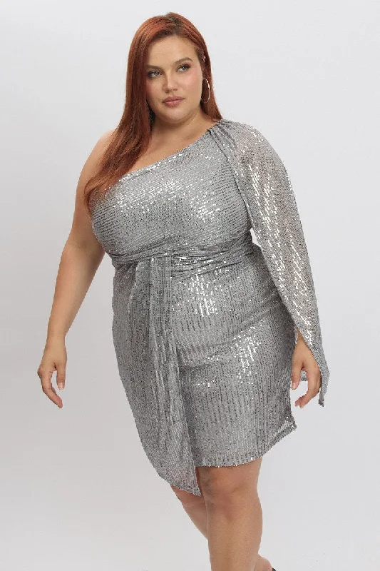 Metallic Draped Sequin One Shoulder Minidress