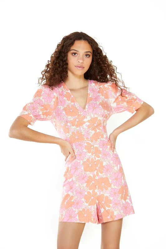 Glamorous Sixties Floral V-Neck Playsuit