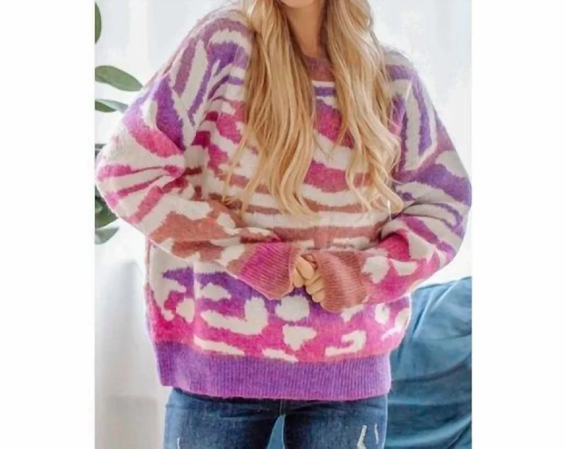 Colorful Stripped Pull Over In Purple