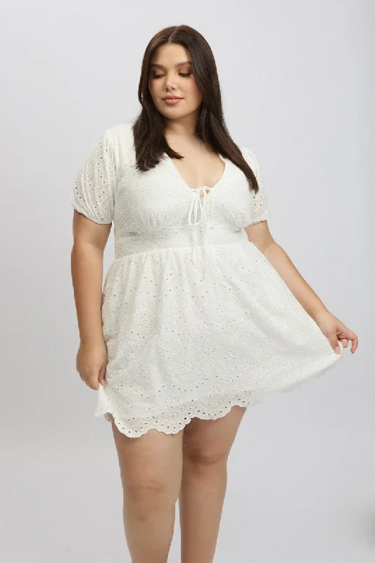 White Tie Front Eyelet Lace Minidress