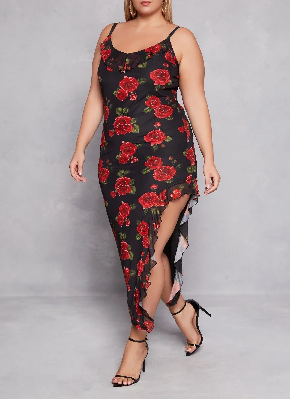 Plus Size Almost Famous Floral Print Asymmetrical Cami Dress