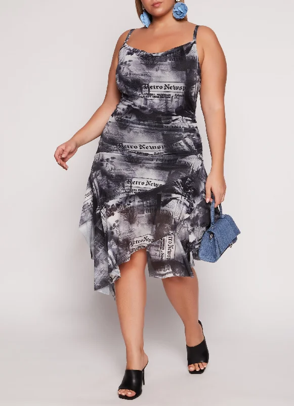 Plus Size Almost Famous Mesh Asymmetrical Ruffled Dress