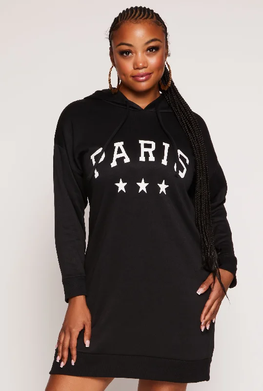 Plus Size Paris Graphic Hoodie Dress