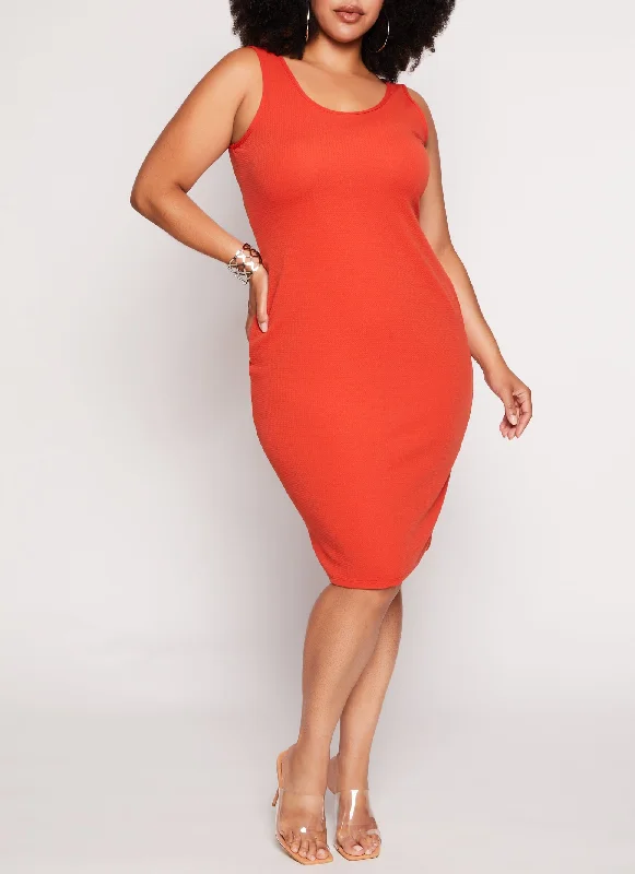 Plus Size Textured Knit Scoop Neck Tank Dress