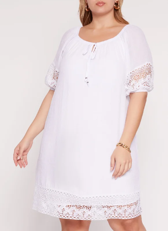 Plus Size Crochet Detail Shift Dress