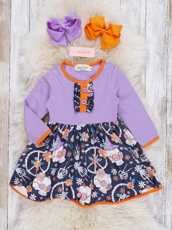 Lilac & Navy Groovy Halloween Floral Dress