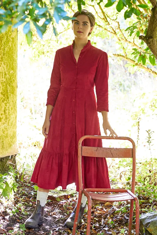 Saltaire Shirt Dress in Red Corduroy