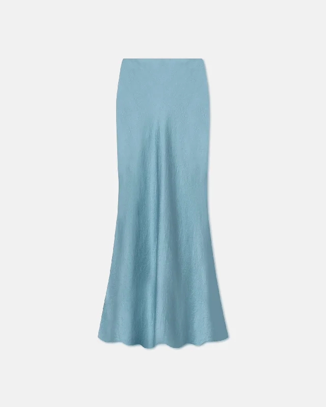 Fea - Crinkled-Satin Long Skirt - Aqua