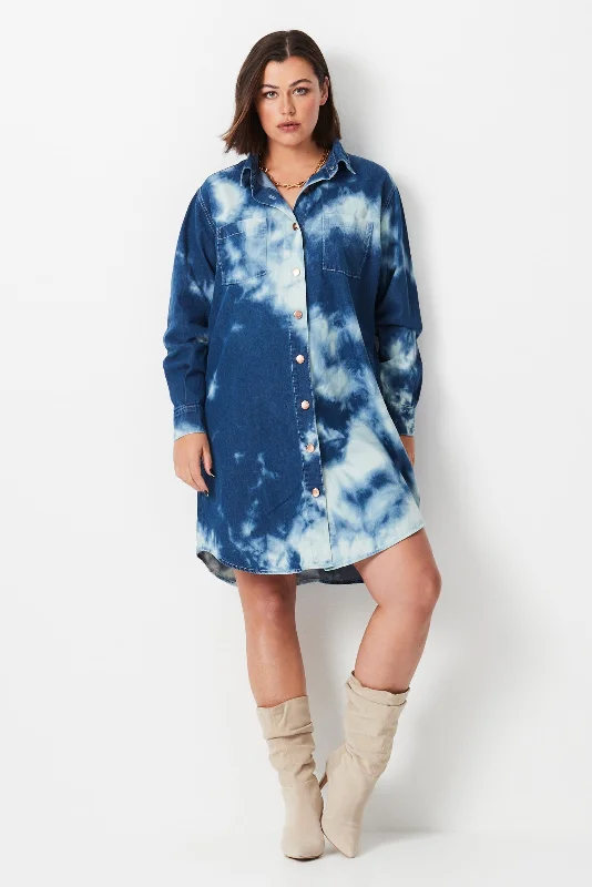 Shibori Denim Shirt Dress - Indigo Wash