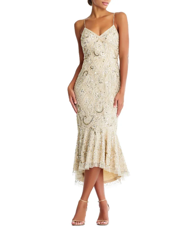 Womens Embellished Trumpet Evening Dress