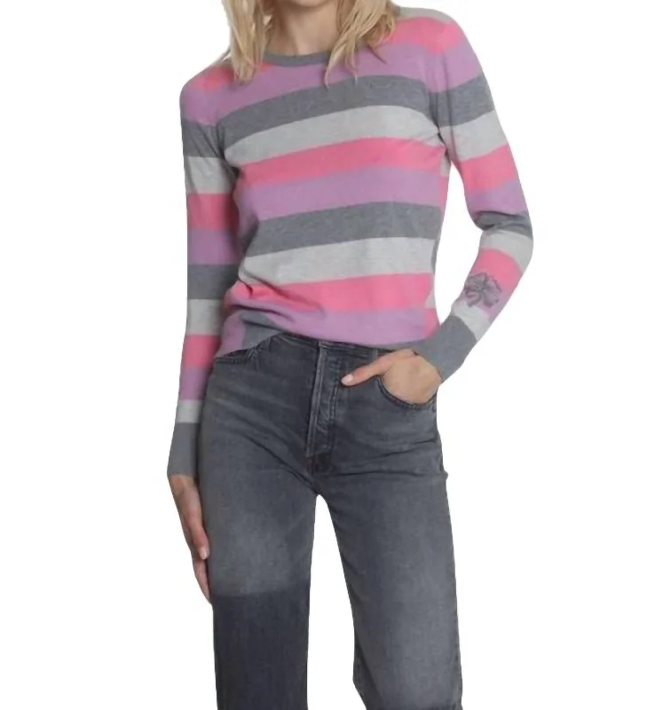 Brooke Lucky Stripe Top In Paris/lilac Multi