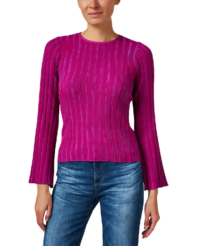 Ecru Rib Knit Silk Sweater