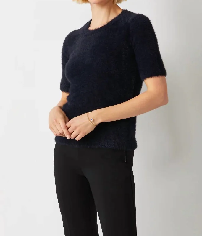 Fuzzy Elbow Sleeve Top In Black