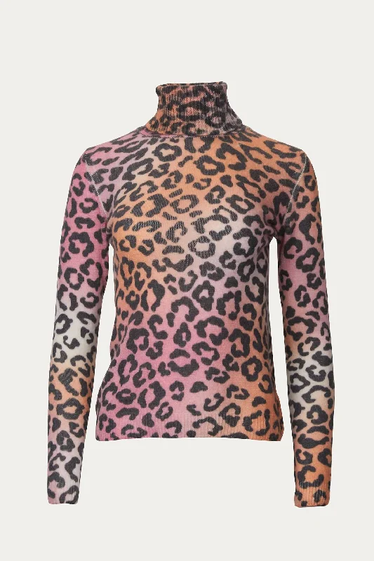 Sunset Roll Neck Sweater In Multi Leopard Print