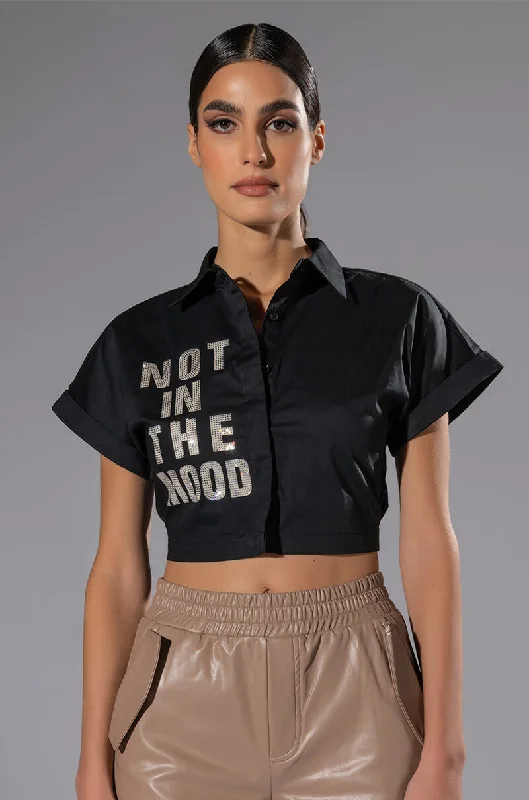 NOT IN THE MOOD CROPPED BUTTON DOWN BLOUSE